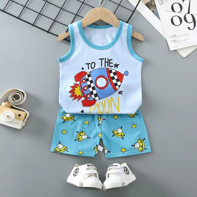 Children Sets Kids Clothes Boys Girls Vest Suit Summer Children's Clothing baby Cotton T-Shirts Shorts Tank Top Sleeveless