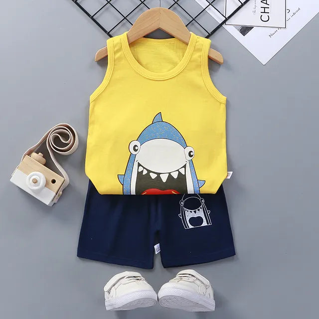 Children Sets Kids Clothes Boys Girls Vest Suit Summer Children's Clothing baby Cotton T-Shirts Shorts Tank Top Sleeveless