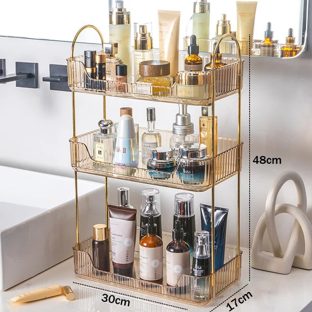 Bathroom Corner Storage Organizer Shelf Home Makeup Skincare Shampoo Lipstick Tabletop Holder Cosmetic Desk Kitchen Rack