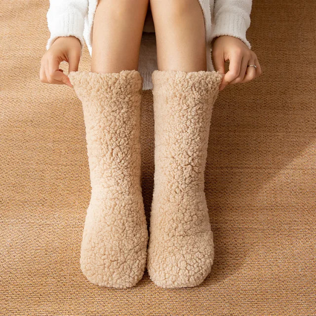 Floor Socks Women Autumn And Winter Velvet Coral Fleece Socks Sleep Home Slippers Snow Socks Confinement Solid Color Socks 2023