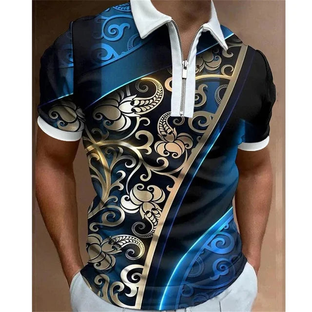 Summer Men Watercolor Doodle Short Sleeve Zipper Collar Clothing Polo Shirt For Men 3D Printed Graphic Breathable Casual Top