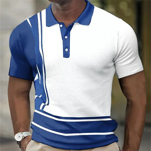 New Business Short Sleeve T-Shirt Plaid Men Polo Shirt Mesh Breathable Lapel Casual Top T-Shirt Summer Fashion Men's T-Shirt