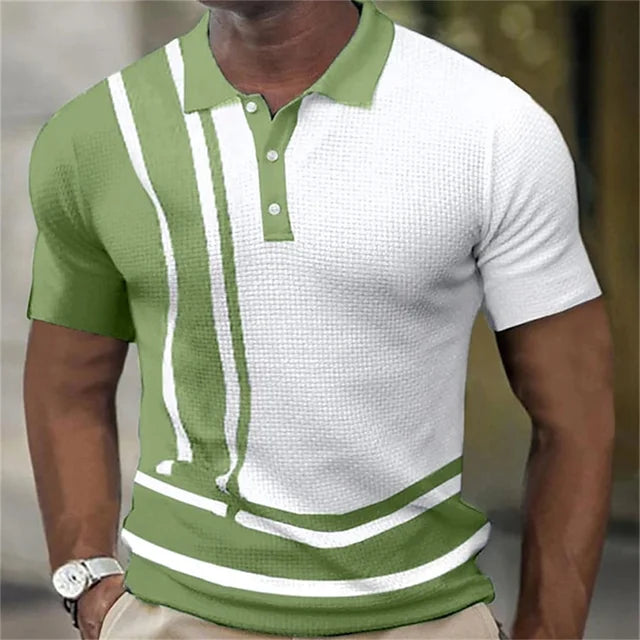 New Business Short Sleeve T-Shirt Plaid Men Polo Shirt Mesh Breathable Lapel Casual Top T-Shirt Summer Fashion Men's T-Shirt