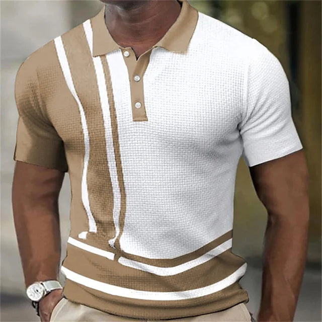 New Business Short Sleeve T-Shirt Plaid Men Polo Shirt Mesh Breathable Lapel Casual Top T-Shirt Summer Fashion Men's T-Shirt