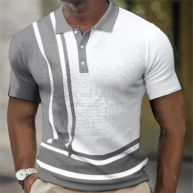 New Business Short Sleeve T-Shirt Plaid Men Polo Shirt Mesh Breathable Lapel Casual Top T-Shirt Summer Fashion Men's T-Shirt