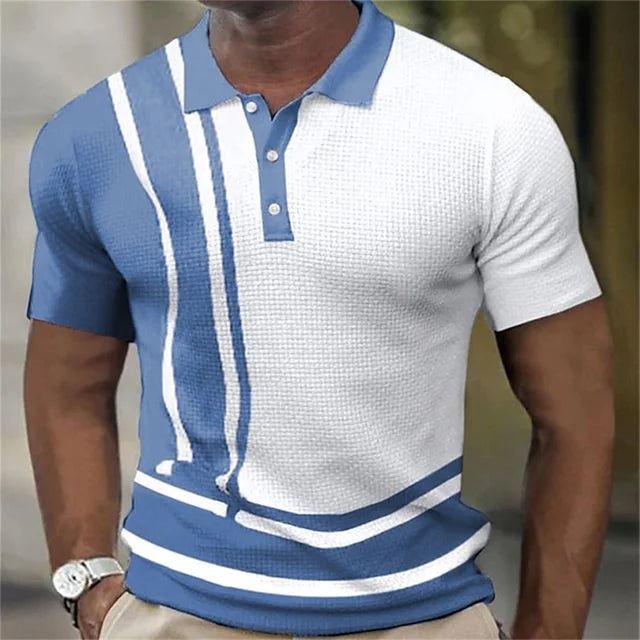 New Business Short Sleeve T-Shirt Plaid Men Polo Shirt Mesh Breathable Lapel Casual Top T-Shirt Summer Fashion Men's T-Shirt