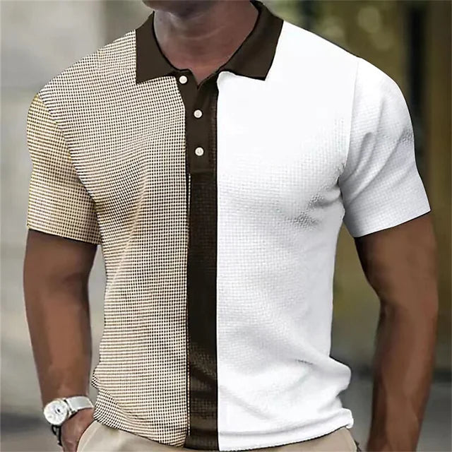 New Business Short Sleeve T-Shirt Plaid Men Polo Shirt Mesh Breathable Lapel Casual Top T-Shirt Summer Fashion Men's T-Shirt