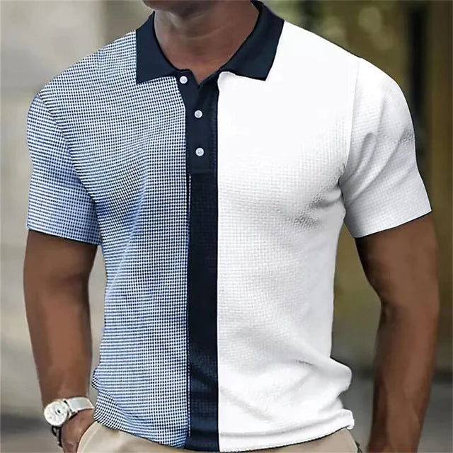 New Business Short Sleeve T-Shirt Plaid Men Polo Shirt Mesh Breathable Lapel Casual Top T-Shirt Summer Fashion Men's T-Shirt