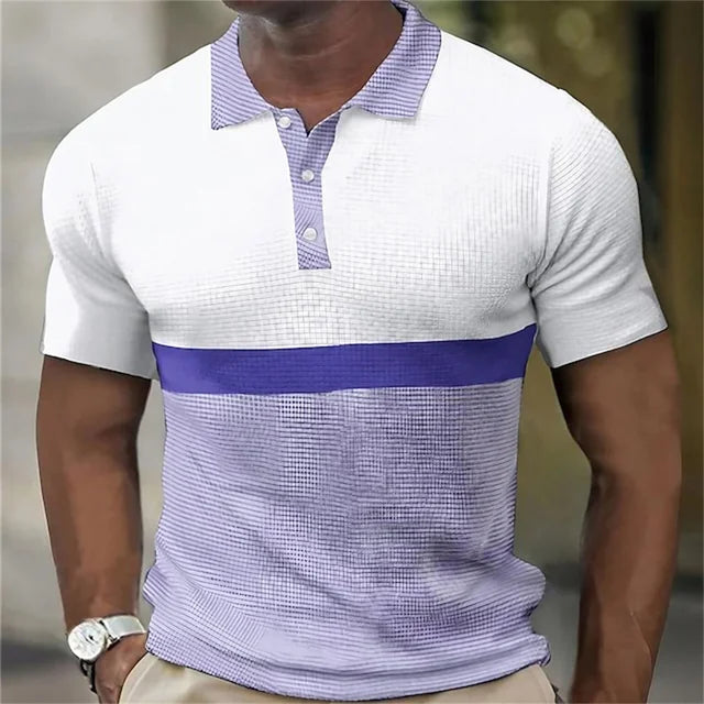 New Business Short Sleeve T-Shirt Plaid Men Polo Shirt Mesh Breathable Lapel Casual Top T-Shirt Summer Fashion Men's T-Shirt