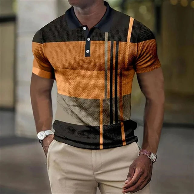 New Business Short Sleeve T-Shirt Plaid Men Polo Shirt Mesh Breathable Lapel Casual Top T-Shirt Summer Fashion Men's T-Shirt