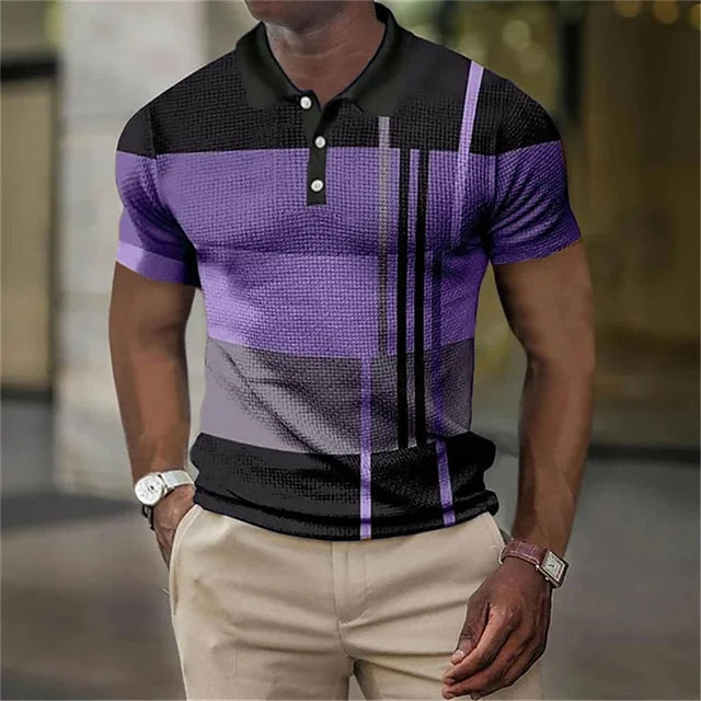 New Business Short Sleeve T-Shirt Plaid Men Polo Shirt Mesh Breathable Lapel Casual Top T-Shirt Summer Fashion Men's T-Shirt