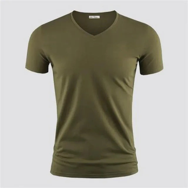 Men's T Shirt Pure Color V Collar Short Sleeved Tops Tees Men T-Shirt Black Tights Man T-Shirts Fitness For Male Clothes TDX01