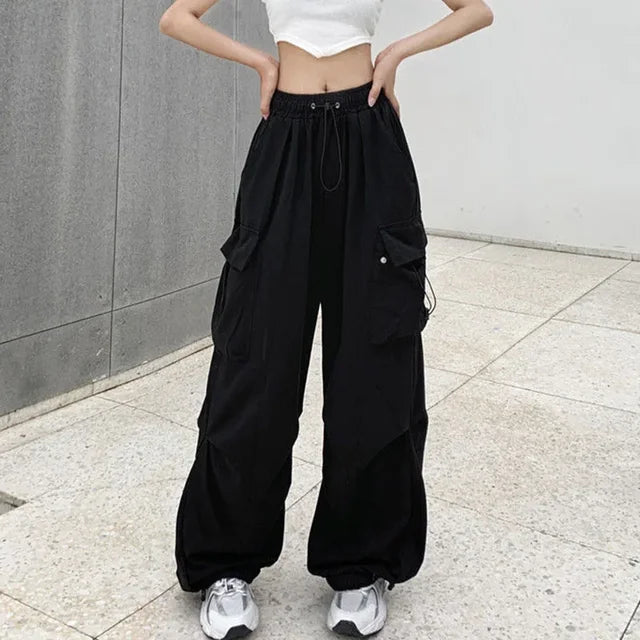 Solid Casual Baggy Cargo Pants For Women 2023 Fashion Vintage Women's High Waist Wide Pants Youthful Female Trousers Streetwear