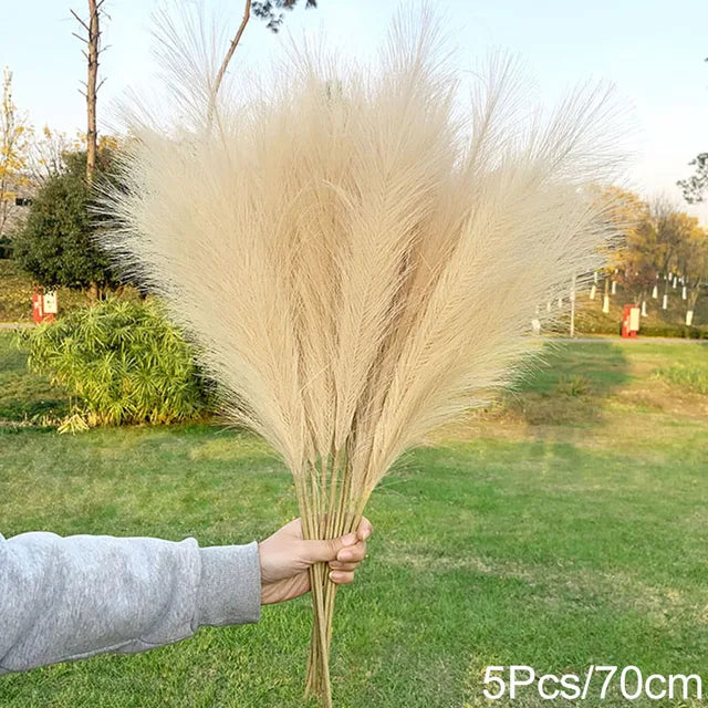 5Pcs 100/70cm Artificial Pampas Grass Bouquet New Year Holiday Wedding Party Home Decoration Plant Simulation Dried Flower Reed