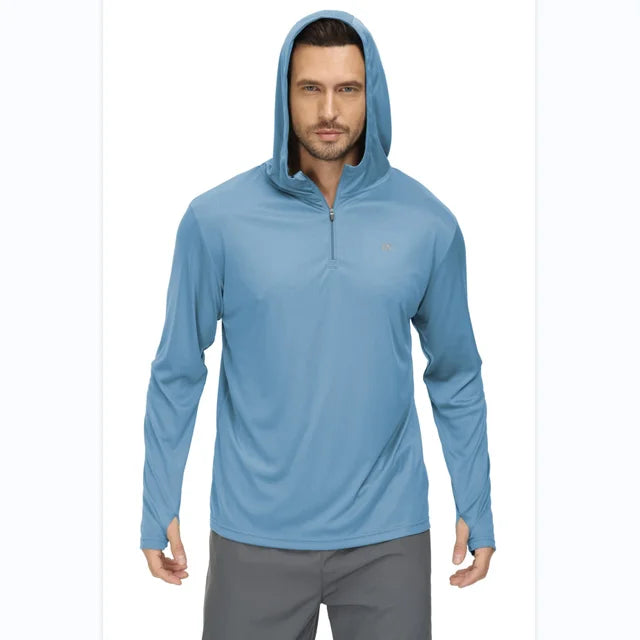 Men Long Sleeve Shirt UPF 50+ Rash Guard Swim Shirt Athletic Hoodie Fishing Hiking Workout Cooling Tee Quick Dry Shirts with Zip