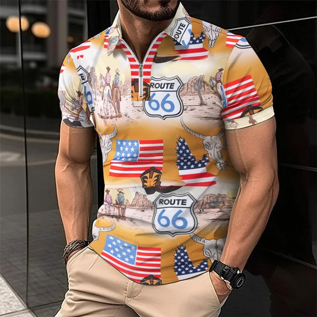 Summer Men's Short-Sleeved Polo Shirt Fashion Splice Printing Hawaii Vacation T-Shirt Breathable Polo Shirt Men's Clothing Top