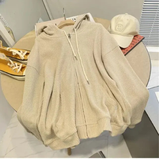 Loose Plus Size Zipper Hoodie Women Autumn Slim Fit Long Sleeve Open Shirt Korean Style Casual Polyester Fabric Cardigan