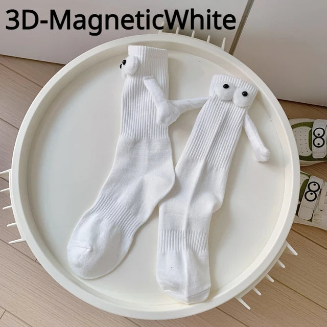 Fashion Funny Creative Magnetic Attraction Hands Black White Cartoon Eyes Couples Socks 1 Pair Club Celebrity Couple Socks Ins