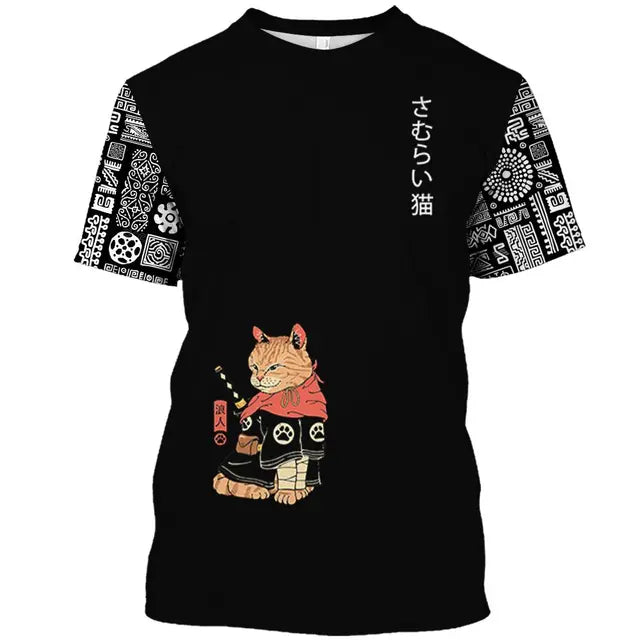 Animal Cat Print Men T-shirt Harajuku Cute Loose Short-sleeved Tops Fashion Simple T Shirts Oversized Men Women Unisex Clothing