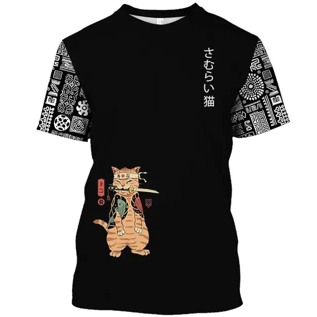 Animal Cat Print Men T-shirt Harajuku Cute Loose Short-sleeved Tops Fashion Simple T Shirts Oversized Men Women Unisex Clothing