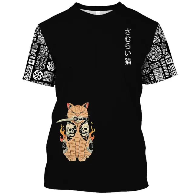 Animal Cat Print Men T-shirt Harajuku Cute Loose Short-sleeved Tops Fashion Simple T Shirts Oversized Men Women Unisex Clothing