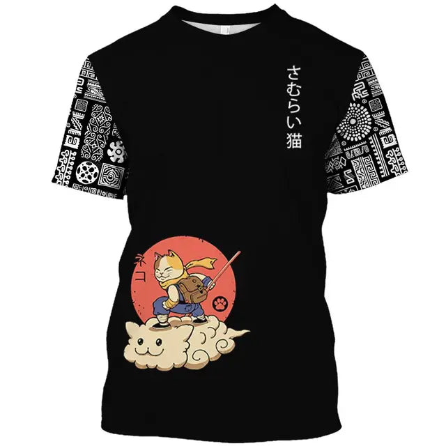 Animal Cat Print Men T-shirt Harajuku Cute Loose Short-sleeved Tops Fashion Simple T Shirts Oversized Men Women Unisex Clothing