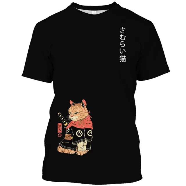 Animal Cat Print Men T-shirt Harajuku Cute Loose Short-sleeved Tops Fashion Simple T Shirts Oversized Men Women Unisex Clothing