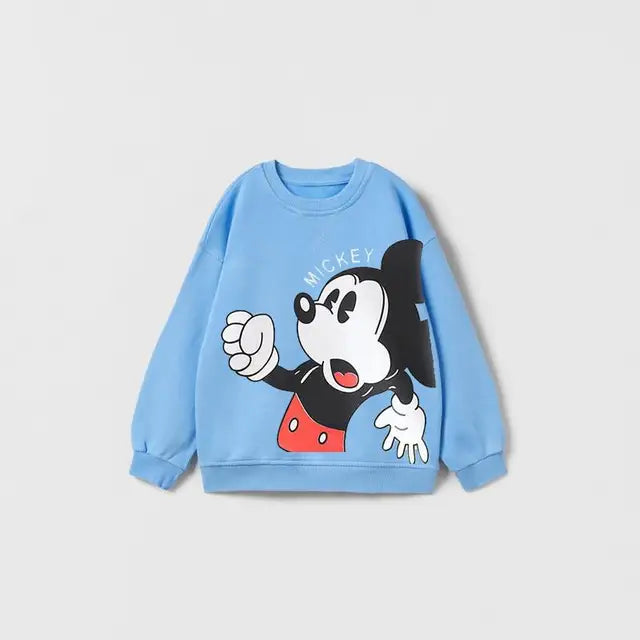 Cartoon Disney Mickey Mouse Kids Boys Girls Hooded Sweater 2023 New Autumn Spring Baby Tops Loose Bottoming Shirt Clothing