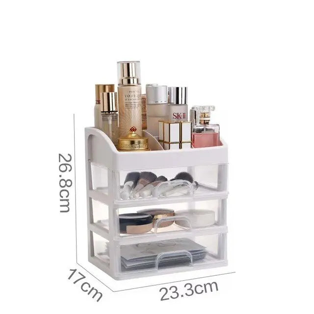 1pc Transparent Plastic Four Layer Three Drawer Desktop Drawer Style Cosmetic Storage Box Dressing Table Storage Rack