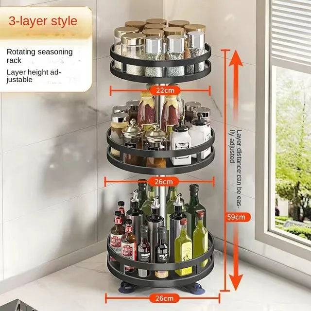 360°Rotation Spice Rack Organizer Non-Skid Carbon Steel Storage Tray For Seasonings And Spices Jar Cans For Kitchen Accessories