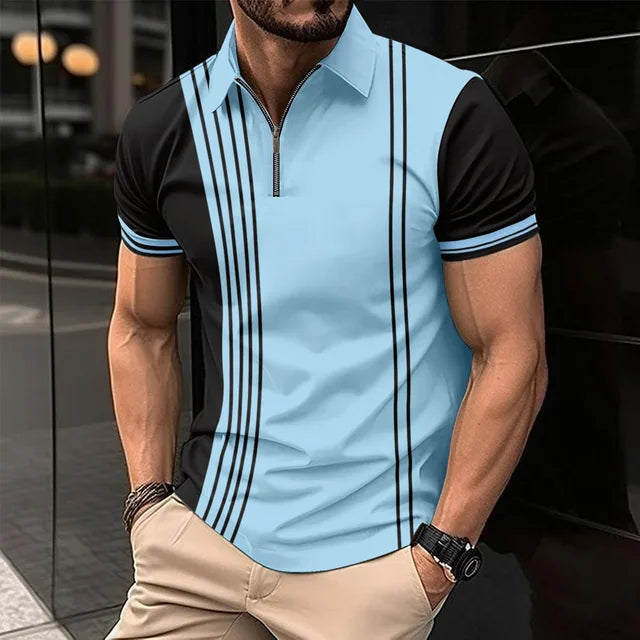 Summer Men's Short-Sleeved Polo Shirt Fashion Splice Printing Hawaii Vacation T-Shirt Breathable Polo Shirt Men's Clothing Top