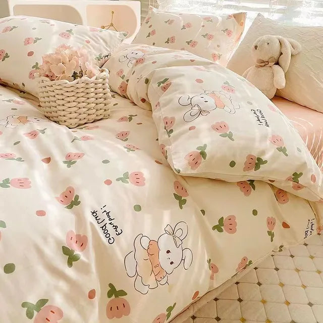 Korean Style Bedding Set Boys Girls Twin Queen Size Duvet Cover Flat Sheet Pillowcase Bed Linen Kids Adult Fashion Home Textile