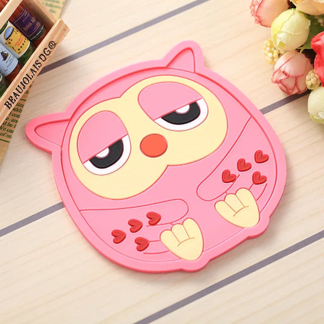 Color Cute Coaster Cartoon Silicone Dining Table Placemat Kitchen Accessories Mat Cup Bar Mug Cartoon Animal Drink Pads