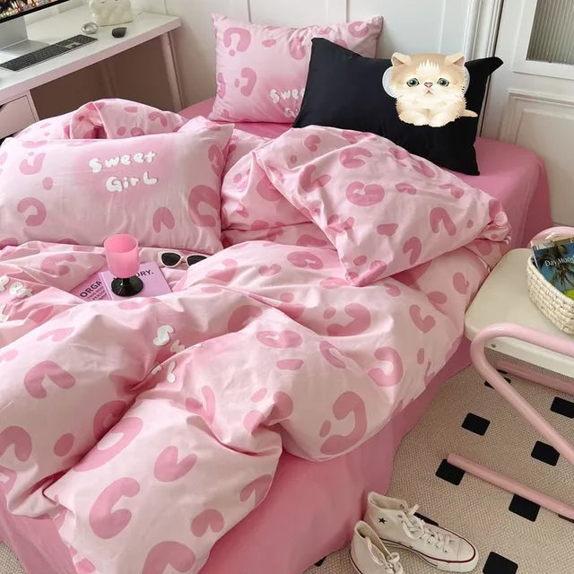 Ins Style Bedding Set Fashion Solid Color Washable Duvet Cover Without Comforter Pillowcases Sheet for Student Soft Home Textile