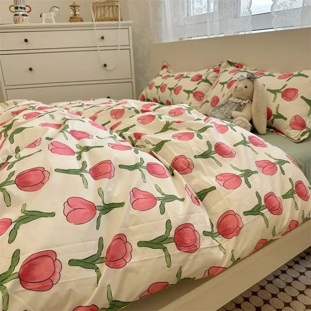 Ins Style Bedding Set Fashion Solid Color Washable Duvet Cover Without Comforter Pillowcases Sheet for Student Soft Home Textile