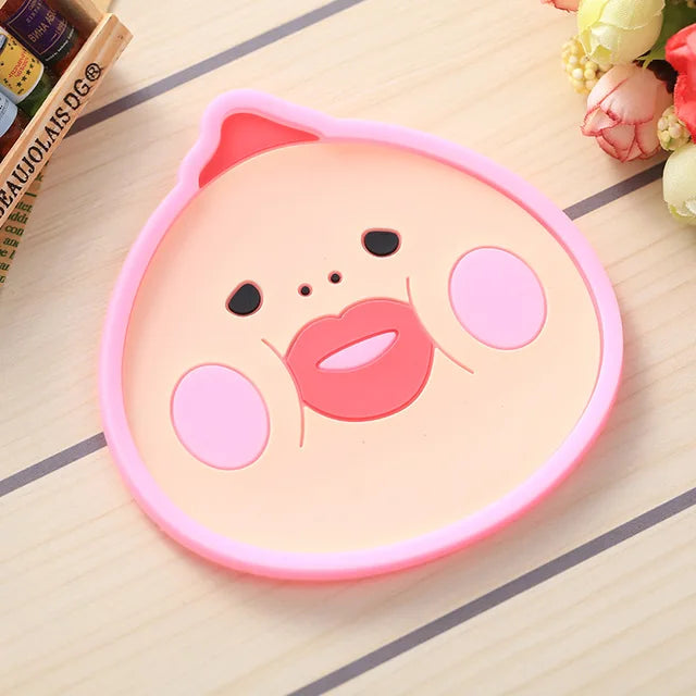 Color Cute Coaster Cartoon Silicone Dining Table Placemat Kitchen Accessories Mat Cup Bar Mug Cartoon Animal Drink Pads