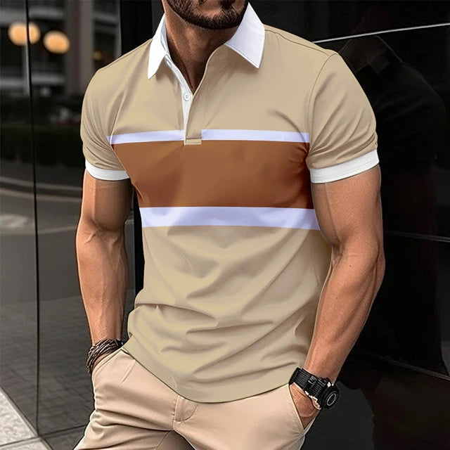 Summer Men's Short-Sleeved Polo Shirt Fashion Splice Printing Hawaii Vacation T-Shirt Breathable Polo Shirt Men's Clothing Top