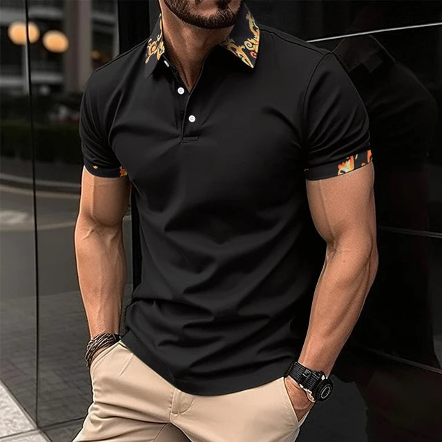 Summer Men's Short-Sleeved Polo Shirt Fashion Splice Printing Hawaii Vacation T-Shirt Breathable Polo Shirt Men's Clothing Top