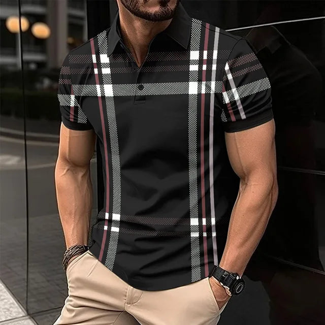 Summer Men's Short-Sleeved Polo Shirt Fashion Splice Printing Hawaii Vacation T-Shirt Breathable Polo Shirt Men's Clothing Top