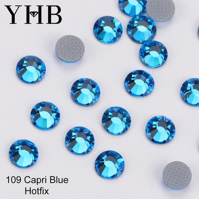 YHB High Quality Blue Flatback Hotfix Rhinestones For Shoes Bags Nails Crafts Fabric Garment Decoration DiY Jewelry Accessories