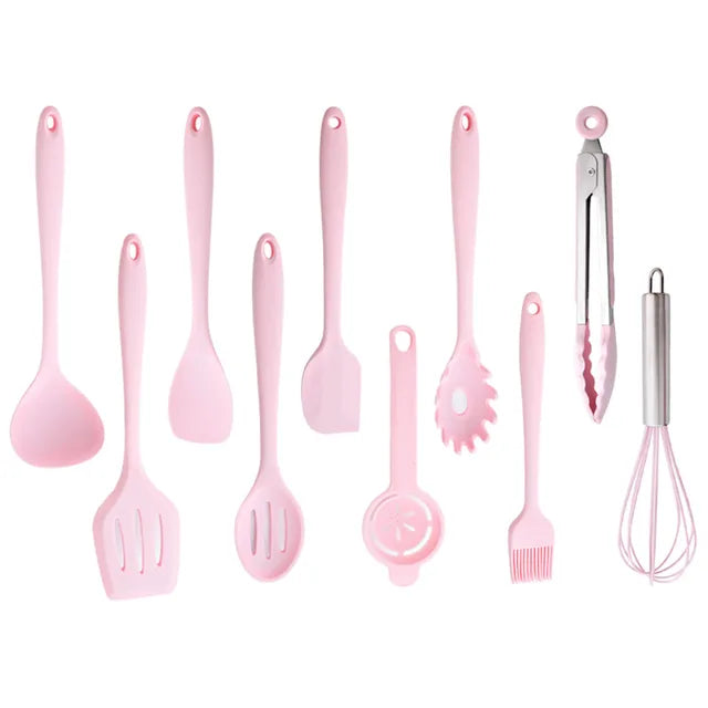 Food Grade Pink Silicone Kitchenware Cooking Spatula Soup Spoon Brush Scraper Non-stick Pan Storage Bucket Kitchen Cookware