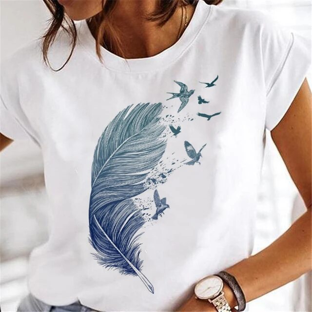 Women Dandelion T-shirts Fashion Clothing Cartoon Clothes Watercolor 90s Short Sleeve Spring Summer Female Tee Graphic Tshirt