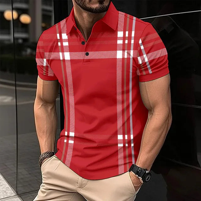 Summer Men's Short-Sleeved Polo Shirt Fashion Splice Printing Hawaii Vacation T-Shirt Breathable Polo Shirt Men's Clothing Top