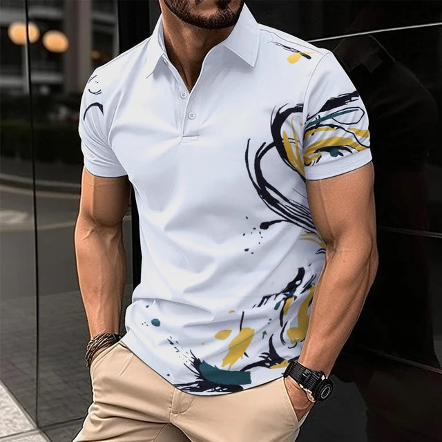 Summer Men's Short-Sleeved Polo Shirt Fashion Splice Printing Hawaii Vacation T-Shirt Breathable Polo Shirt Men's Clothing Top