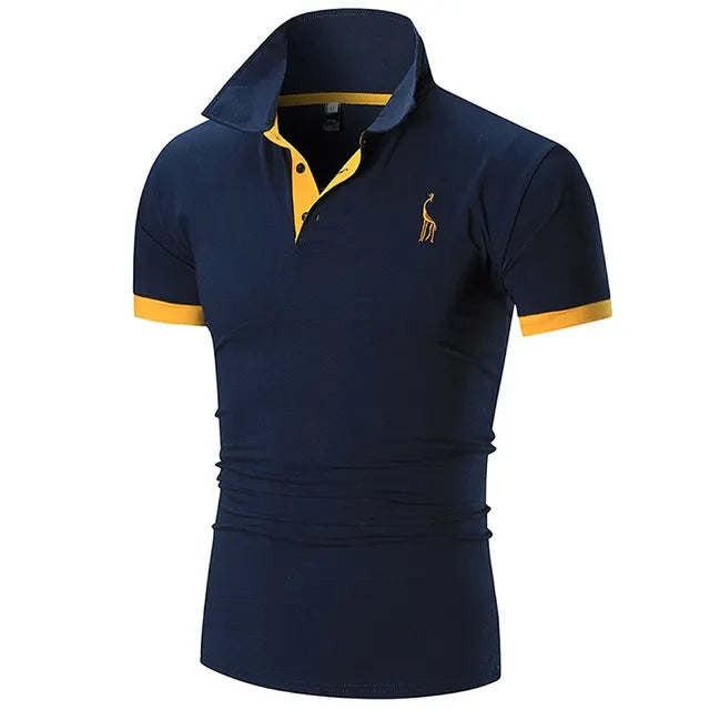 Men's Short Sleeve T-shirt Polo Shirt Casual Fit Deer Embroidery Top Polo Collar Outdoor T-shirt