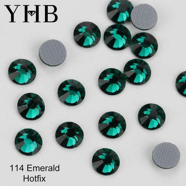 YHB High Quality Green Color Flatback Hotfix Rhinestones For Shoes Bags Fabric Garment Decoration DiY Jewelry Accessories