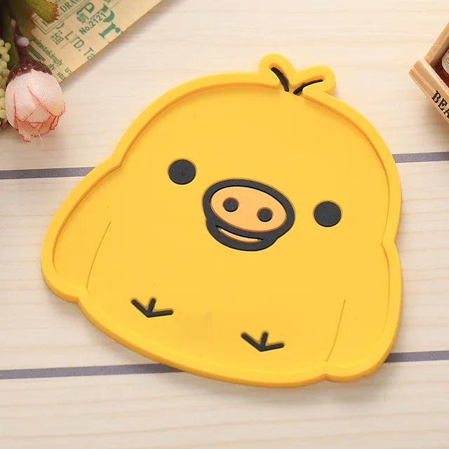 Color Cute Coaster Cartoon Silicone Dining Table Placemat Kitchen Accessories Mat Cup Bar Mug Cartoon Animal Drink Pads