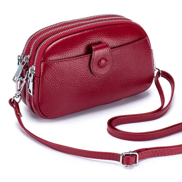 Small Crossbody Bag for Women Real Leather Quilted Shoulder Handbag Trendy Design Triple Zip Cellphone Purse Soft Cowhide Wallet