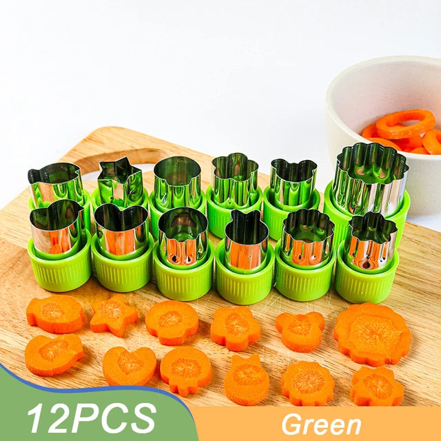 3/6/9/12Pcs Vegetables Cutter Flower Animal Cartoon Shape Mold Fruit Cake Cookie Cutting Mold Kitchenware Kids Food Baking Tools