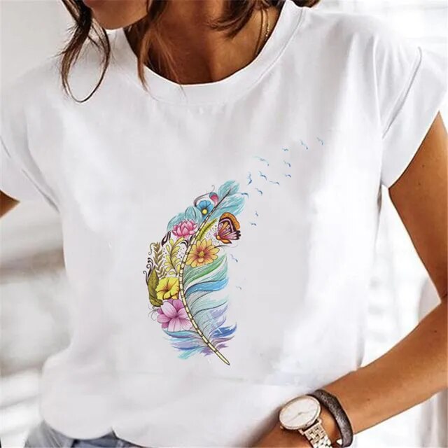 Women Dandelion T-shirts Fashion Clothing Cartoon Clothes Watercolor 90s Short Sleeve Spring Summer Female Tee Graphic Tshirt